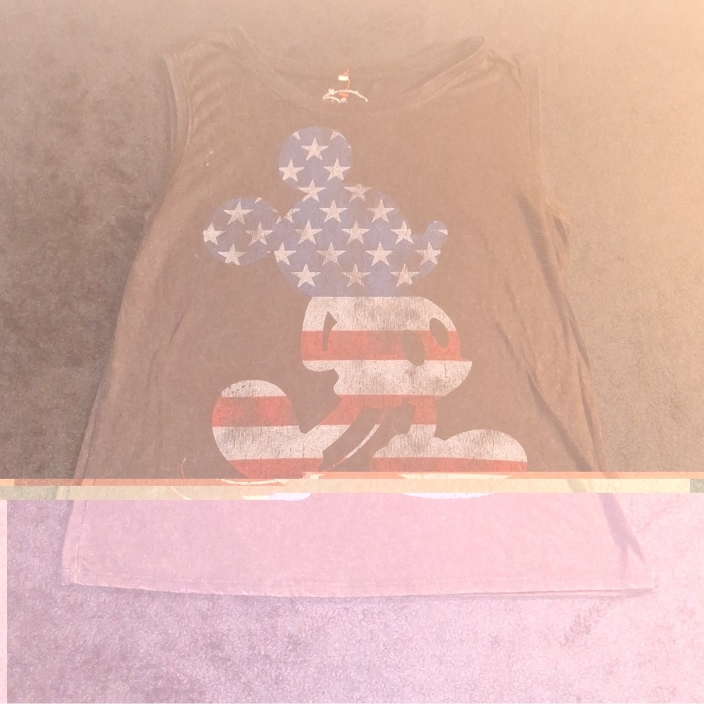 Disney Mickey Mouse American Flag Graphic Black Tank Top Sleeveless Adult L